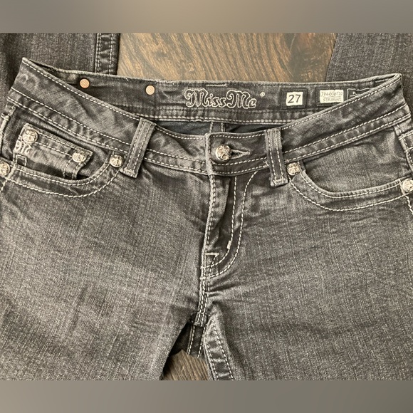 Miss Me Charcoal Black Embellished Flap Pocket Low Rise Skinny Jeans Size 27 - Picture 12 of 13